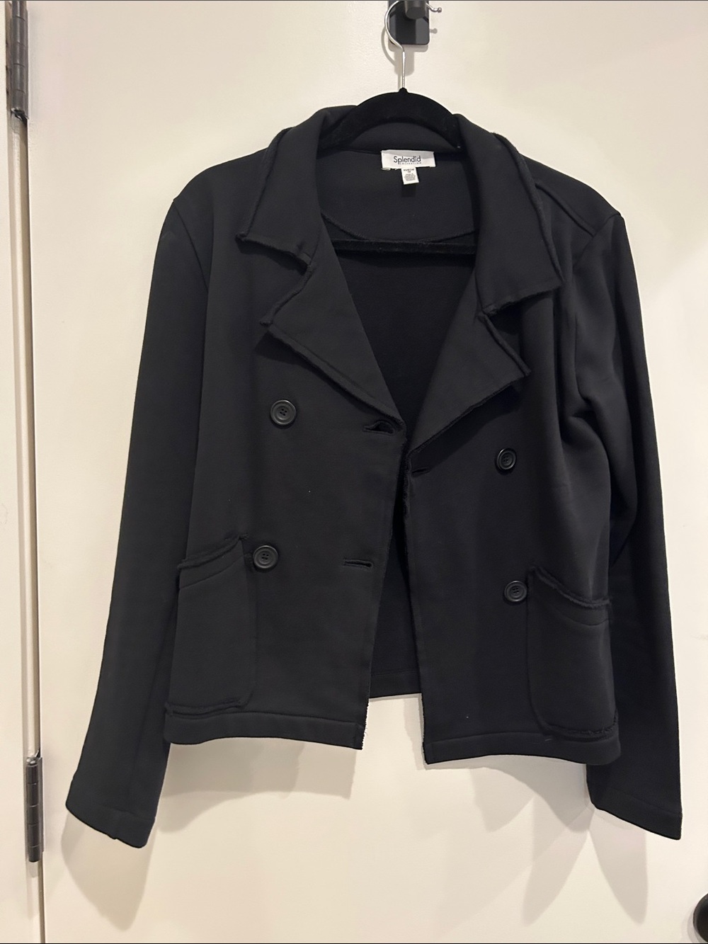 Splendid Black Double-Breasted Knit Cropped  Blazer